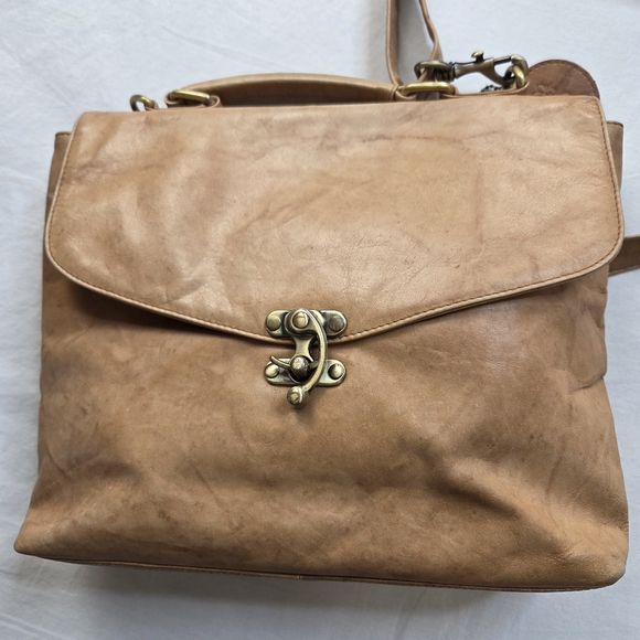 Bolla Genuine Leather Satchel Crossbody Tan Distressed VTG Style Brass Hardware - Picture 16 of 16